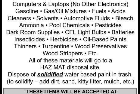 Household Hazardous Waste Collection Day on Saturday, November 1, 2025