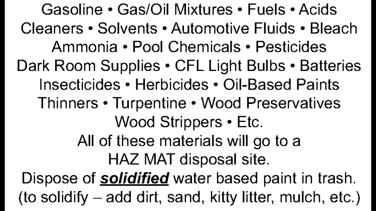 Household Hazardous Waste Collection Day on Saturday, November 1, 2025 Household Hazardous Waste Collection Day on Saturday, November 1, 2025